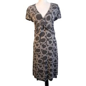 ESPRIT Collection  M‎ Jersey Faux Wrap Midi Dress Gray Black V-Neck